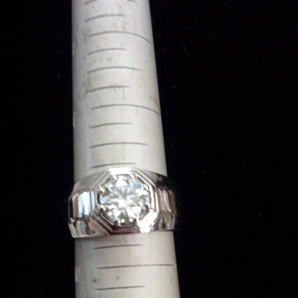 Polished Silver-Tone Ring with Clear Round Center Stone